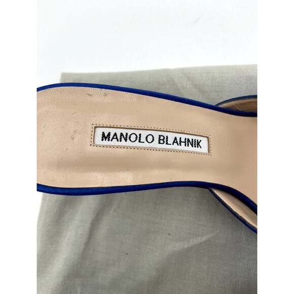 Manolo Blahnik Blue Satin Jewel Buckle Mules size 38 - Picture 6 of 13
